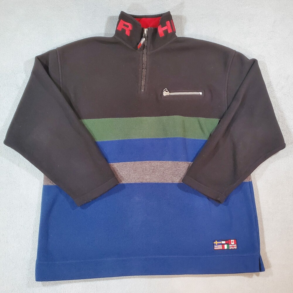 Vintage Tommy Hilfiger Sweater Men Large Classic Fit Colorblock 1/4 Zip Pullover